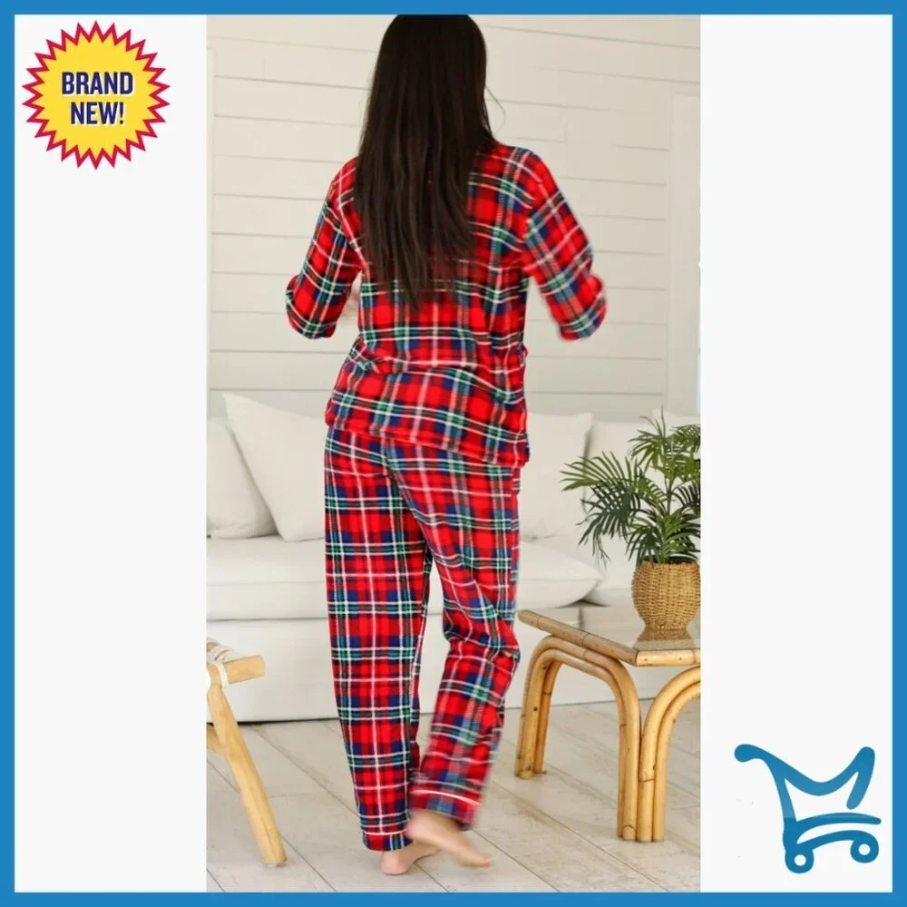Soft Fleece Pajama Set Long Sleeve Top Pants 2X Plush Lounge Winter